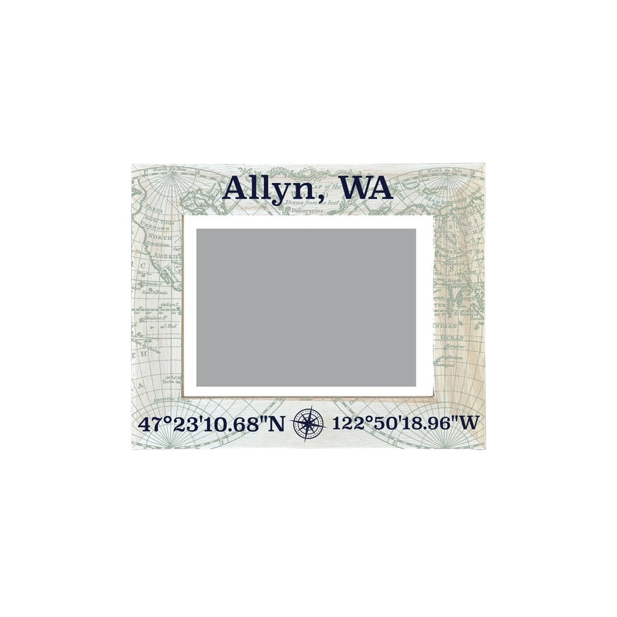 Allyn Washington Souvenir Wooden Photo Frame Compass Coordinates Design Matted to 4 x 6" Image 1