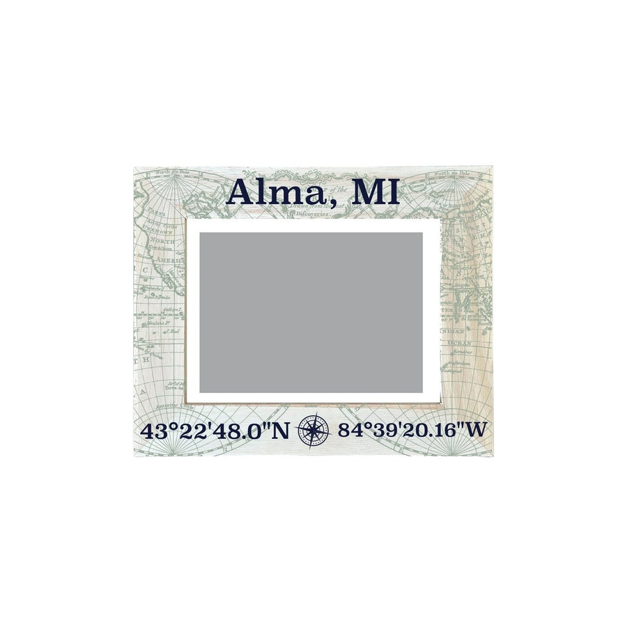 Alma Michigan Souvenir Wooden Photo Frame Compass Coordinates Design Matted to 4 x 6" Image 1