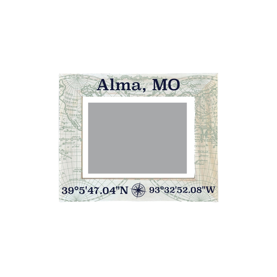 Alma Missouri Souvenir Wooden Photo Frame Compass Coordinates Design Matted to 4 x 6" Image 1