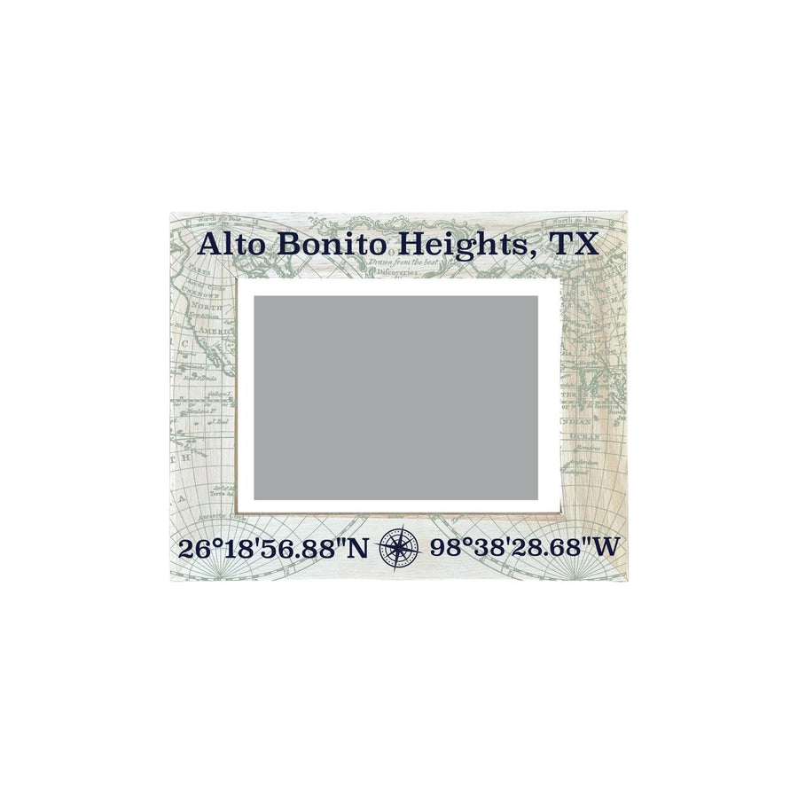 Alto Bonito Heights Texas Souvenir Wooden Photo Frame Compass Coordinates Design Matted to 4 x 6" Image 1