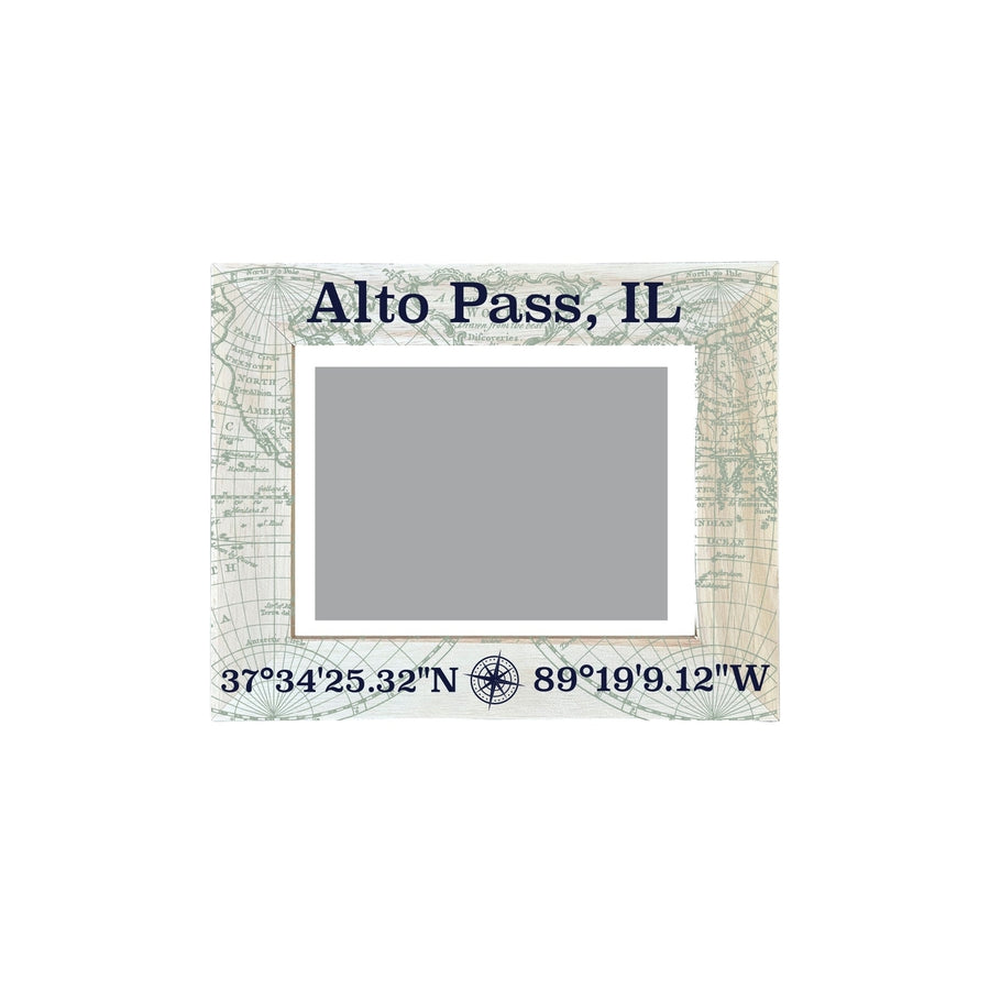 Alto Pass Illinois Souvenir Wooden Photo Frame Compass Coordinates Design Matted to 4 x 6" Image 1