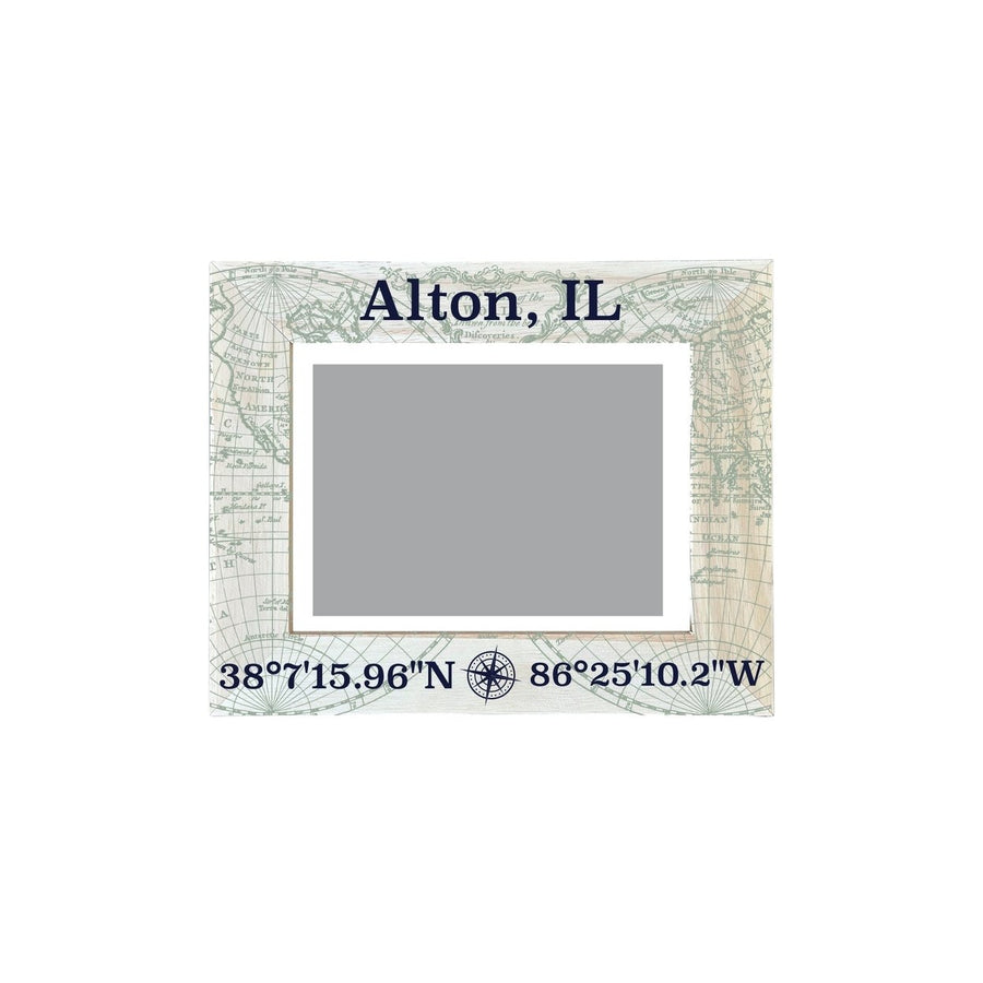 Alton Illinois Souvenir Wooden Photo Frame Compass Coordinates Design Matted to 4 x 6" Image 1