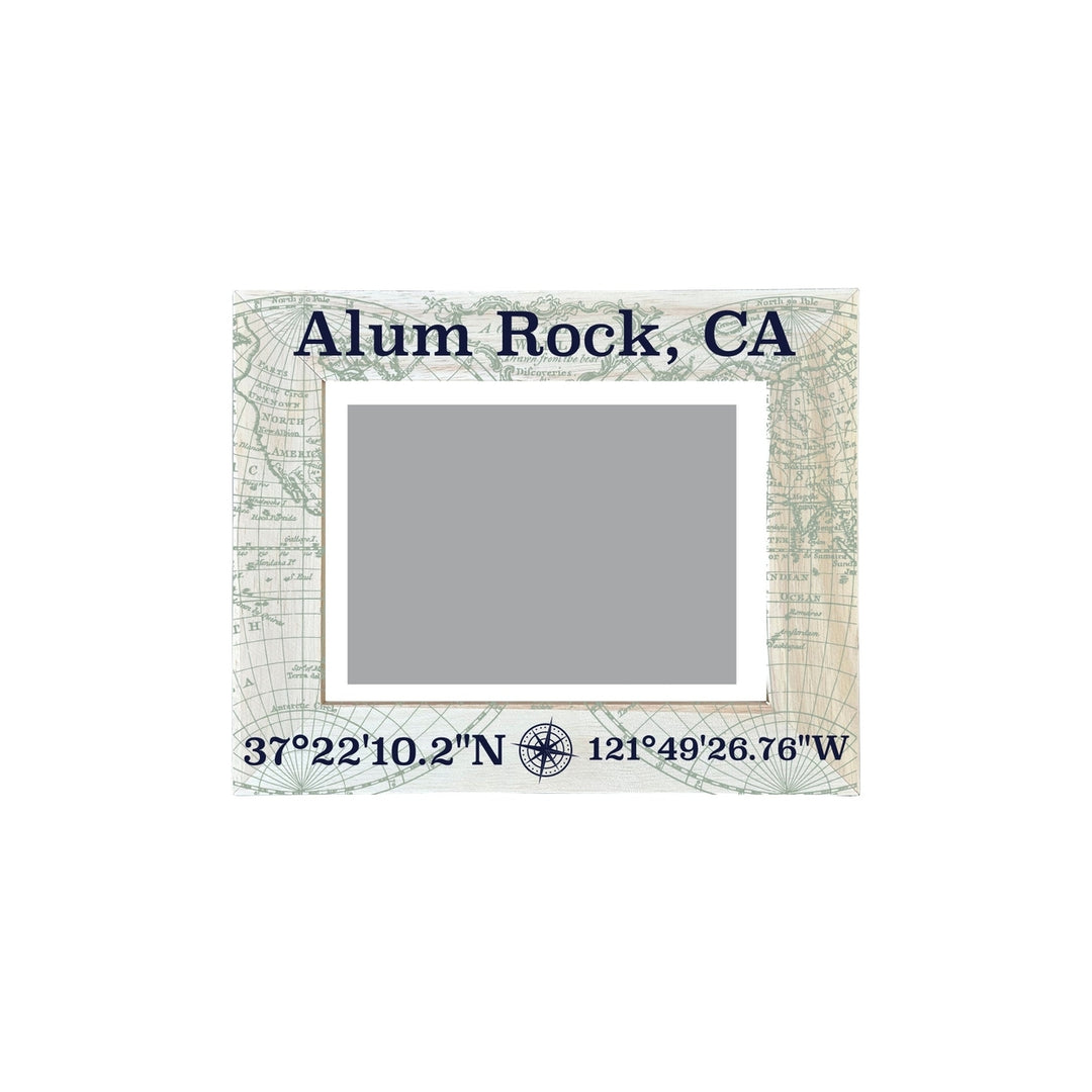 Alum Rock California Souvenir Wooden Photo Frame Compass Coordinates Design Matted to 4 x 6" Image 1