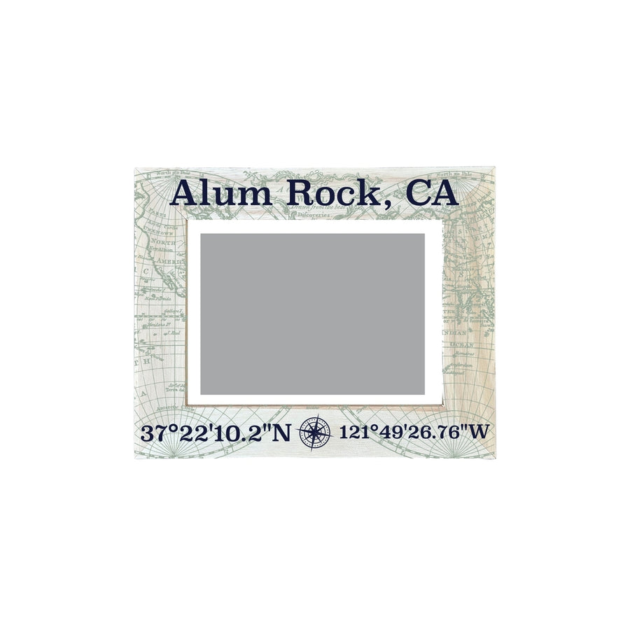 Alum Rock California Souvenir Wooden Photo Frame Compass Coordinates Design Matted to 4 x 6" Image 1