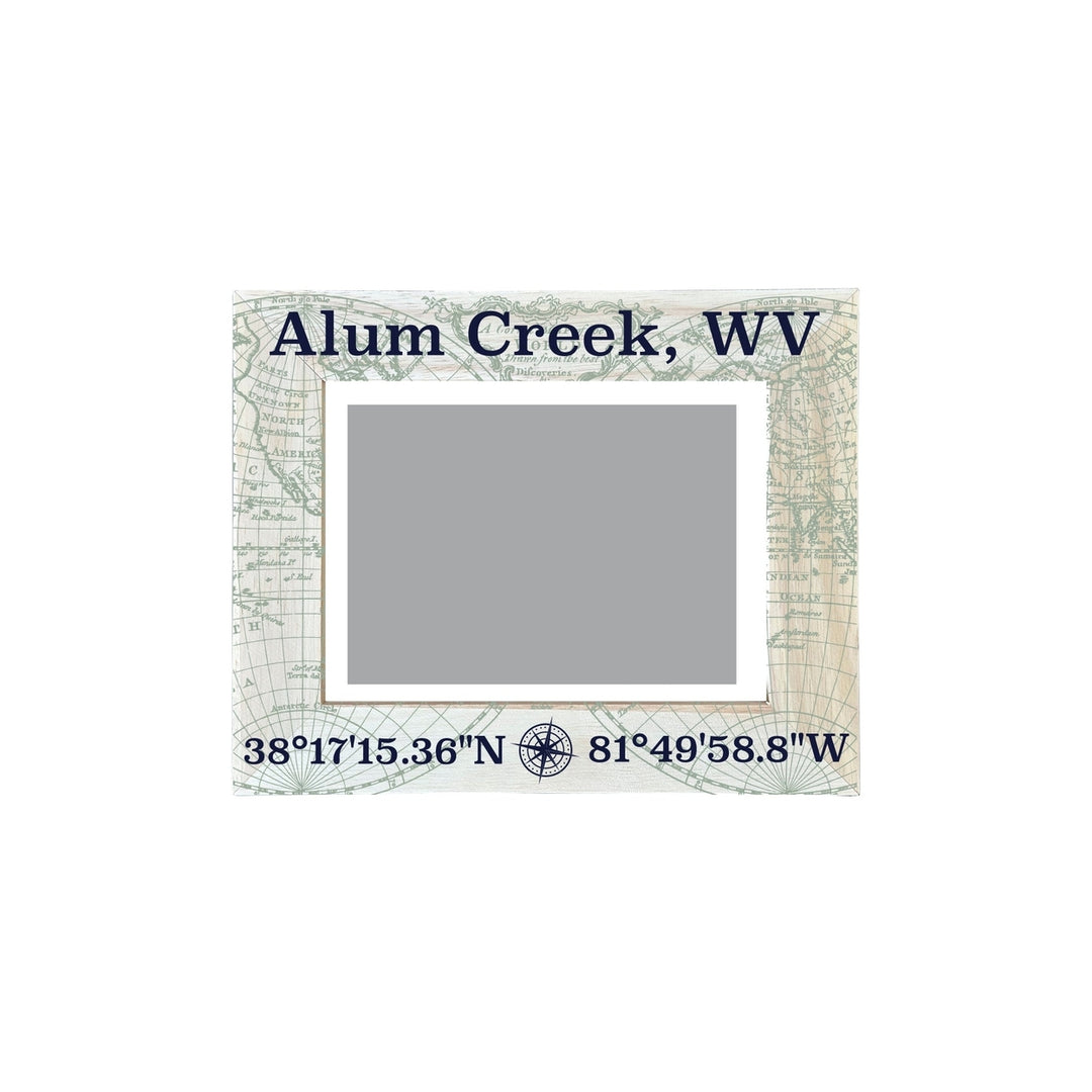 Alum Creek West Virginia Souvenir Wooden Photo Frame Compass Coordinates Design Matted to 4 x 6" Image 1