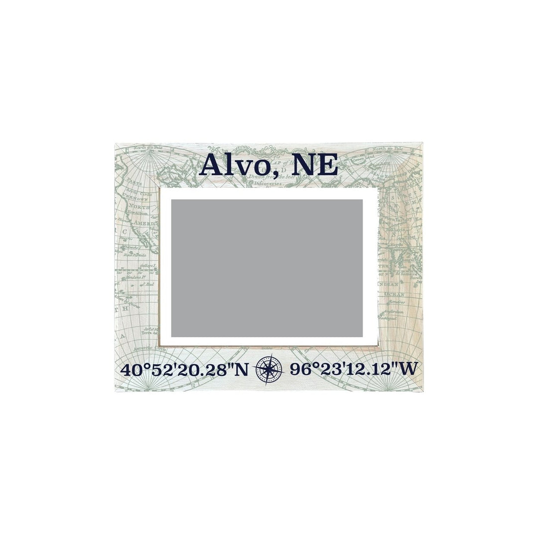 Alvo Nebraska Souvenir Wooden Photo Frame Compass Coordinates Design Matted to 4 x 6" Image 1