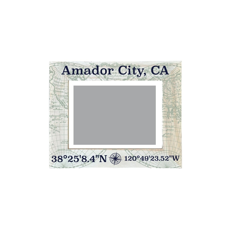 Amador City California Souvenir Wooden Photo Frame Compass Coordinates Design Matted to 4 x 6" Image 1