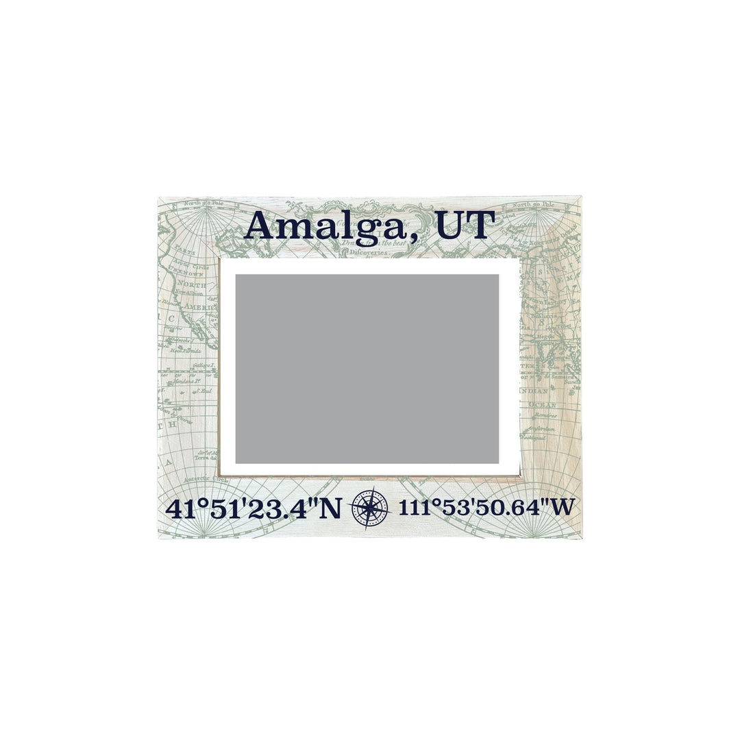 Amalga Utah Souvenir Wooden Photo Frame Compass Coordinates Design Matted to 4 x 6" Image 1