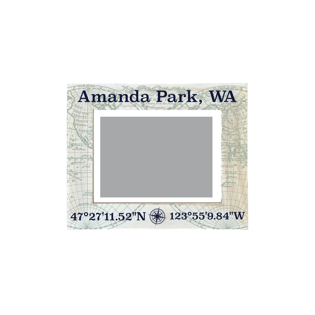 Amanda Park Washington Souvenir Wooden Photo Frame Compass Coordinates Design Matted to 4 x 6" Image 1