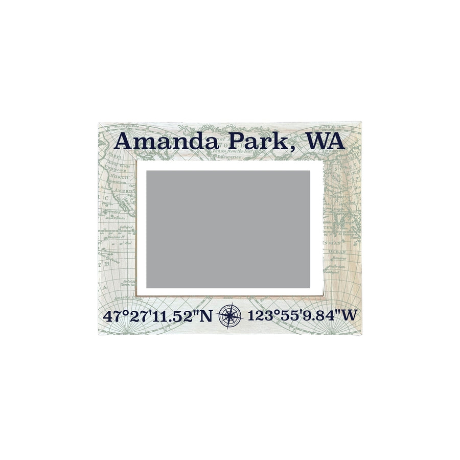 Amanda Park Washington Souvenir Wooden Photo Frame Compass Coordinates Design Matted to 4 x 6" Image 1