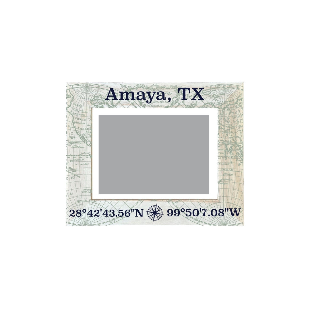 Amaya Texas Souvenir Wooden Photo Frame Compass Coordinates Design Matted to 4 x 6" Image 1