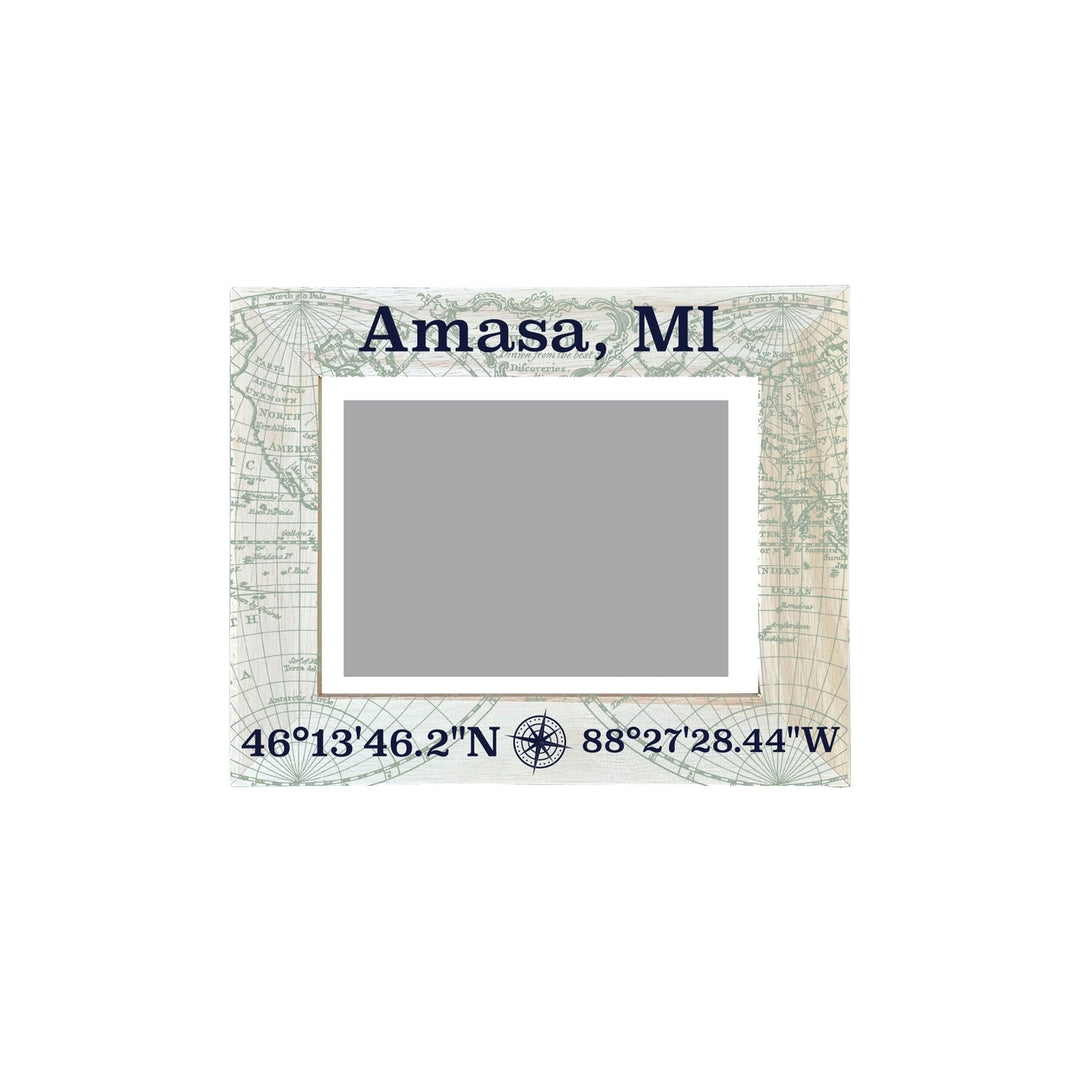 Amasa Michigan Souvenir Wooden Photo Frame Compass Coordinates Design Matted to 4 x 6" Image 1