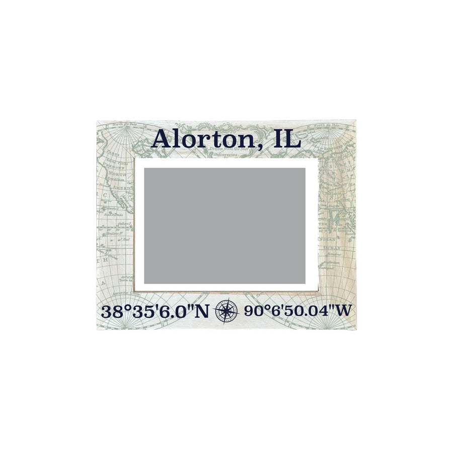 Alorton Illinois Souvenir Wooden Photo Frame Compass Coordinates Design Matted to 4 x 6" Image 1