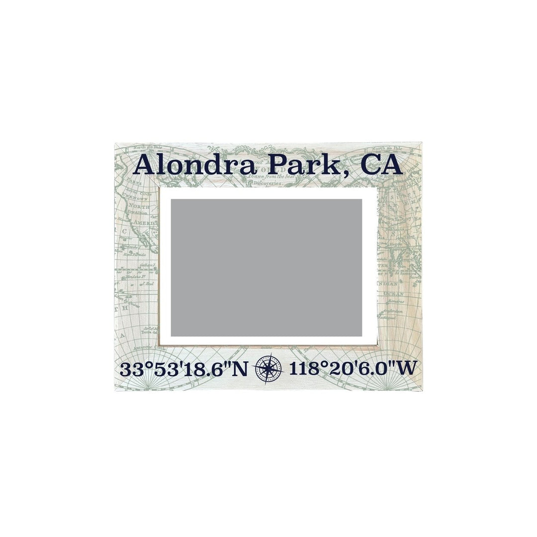 Alondra Park California Souvenir Wooden Photo Frame Compass Coordinates Design Matted to 4 x 6" Image 1