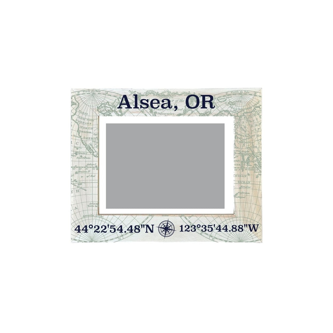 Alsea Oregon Souvenir Wooden Photo Frame Compass Coordinates Design Matted to 4 x 6" Image 1