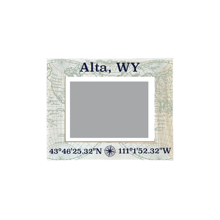 Alta Wyoming Souvenir Wooden Photo Frame Compass Coordinates Design Matted to 4 x 6" Image 1