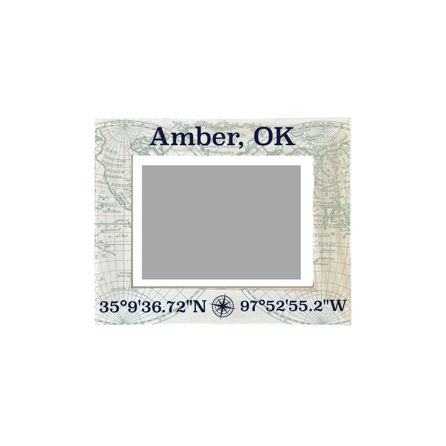 Amber Oklahoma Souvenir Wooden Photo Frame Compass Coordinates Design Matted to 4 x 6" Image 1