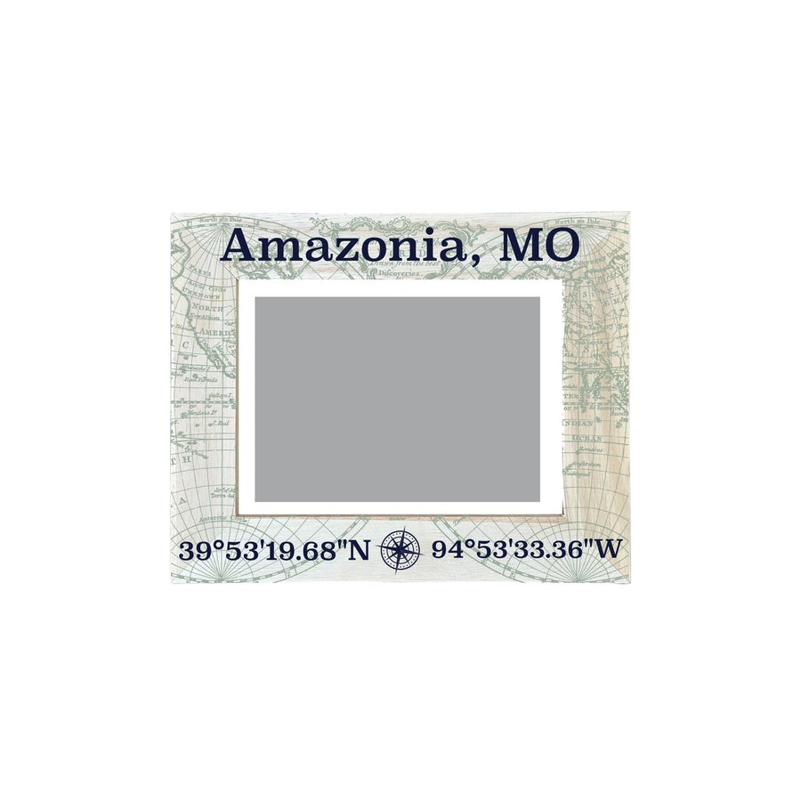 Amazonia Missouri Souvenir Wooden Photo Frame Compass Coordinates Design Matted to 4 x 6" Image 1