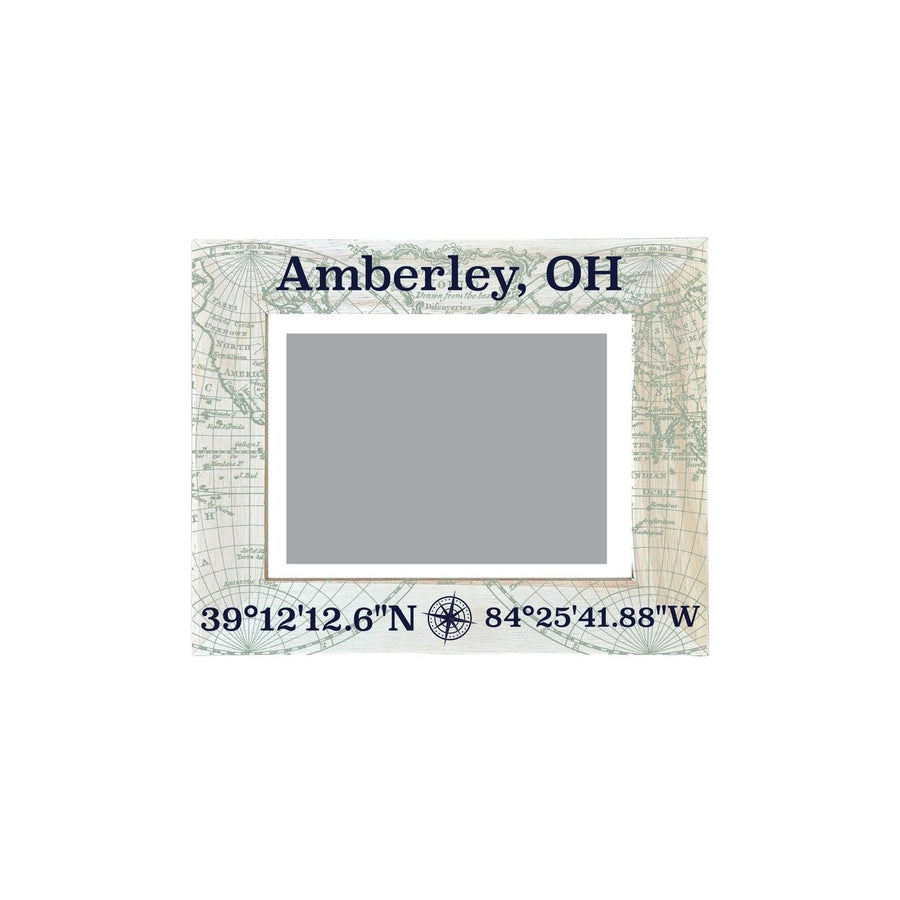 Amberley Ohio Souvenir Wooden Photo Frame Compass Coordinates Design Matted to 4 x 6" Image 1