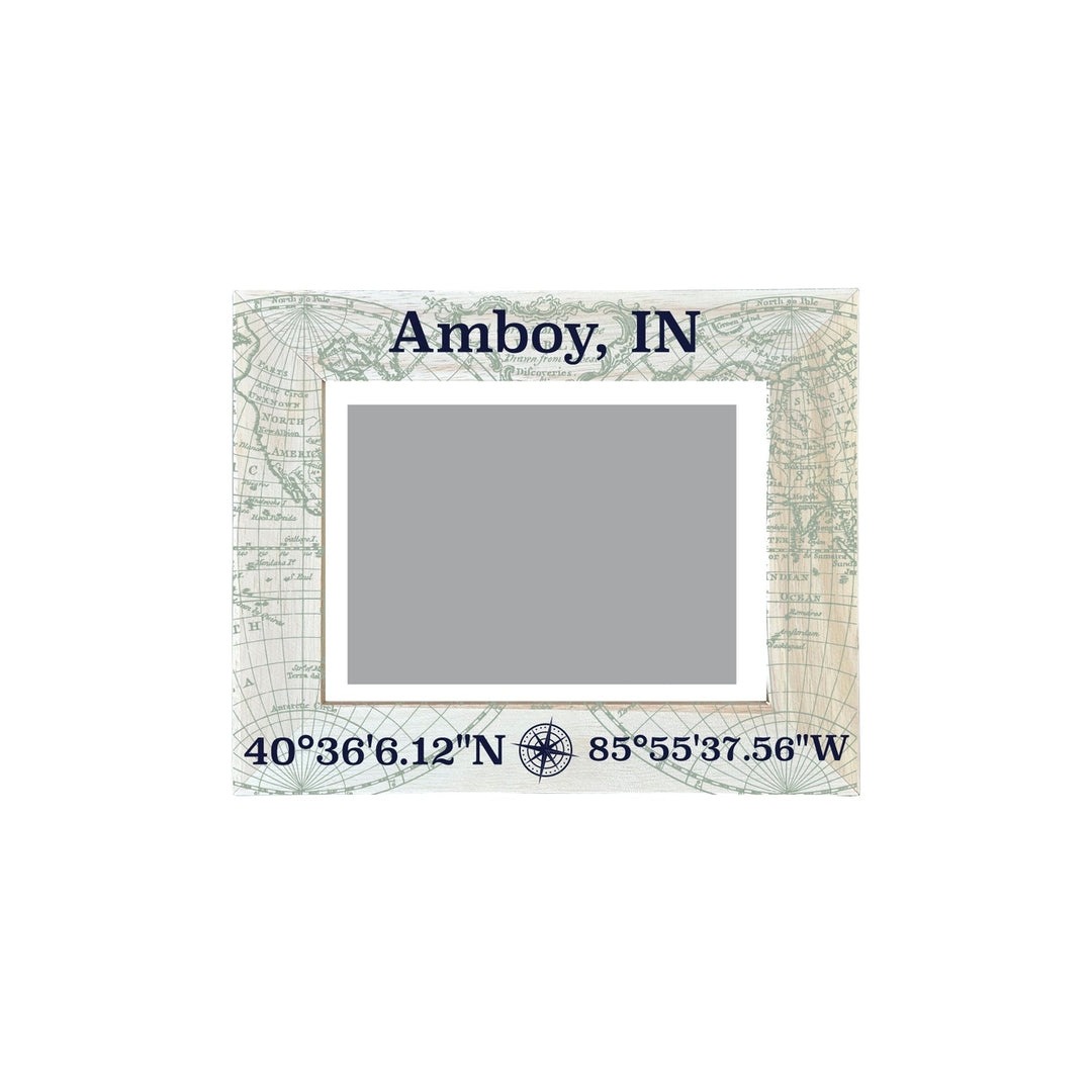 Amboy Indiana Souvenir Wooden Photo Frame Compass Coordinates Design Matted to 4 x 6" Image 1