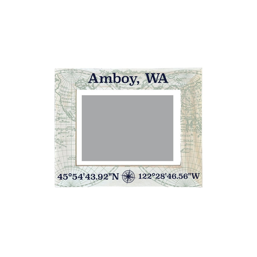 Amboy Washington Souvenir Wooden Photo Frame Compass Coordinates Design Matted to 4 x 6" Image 1