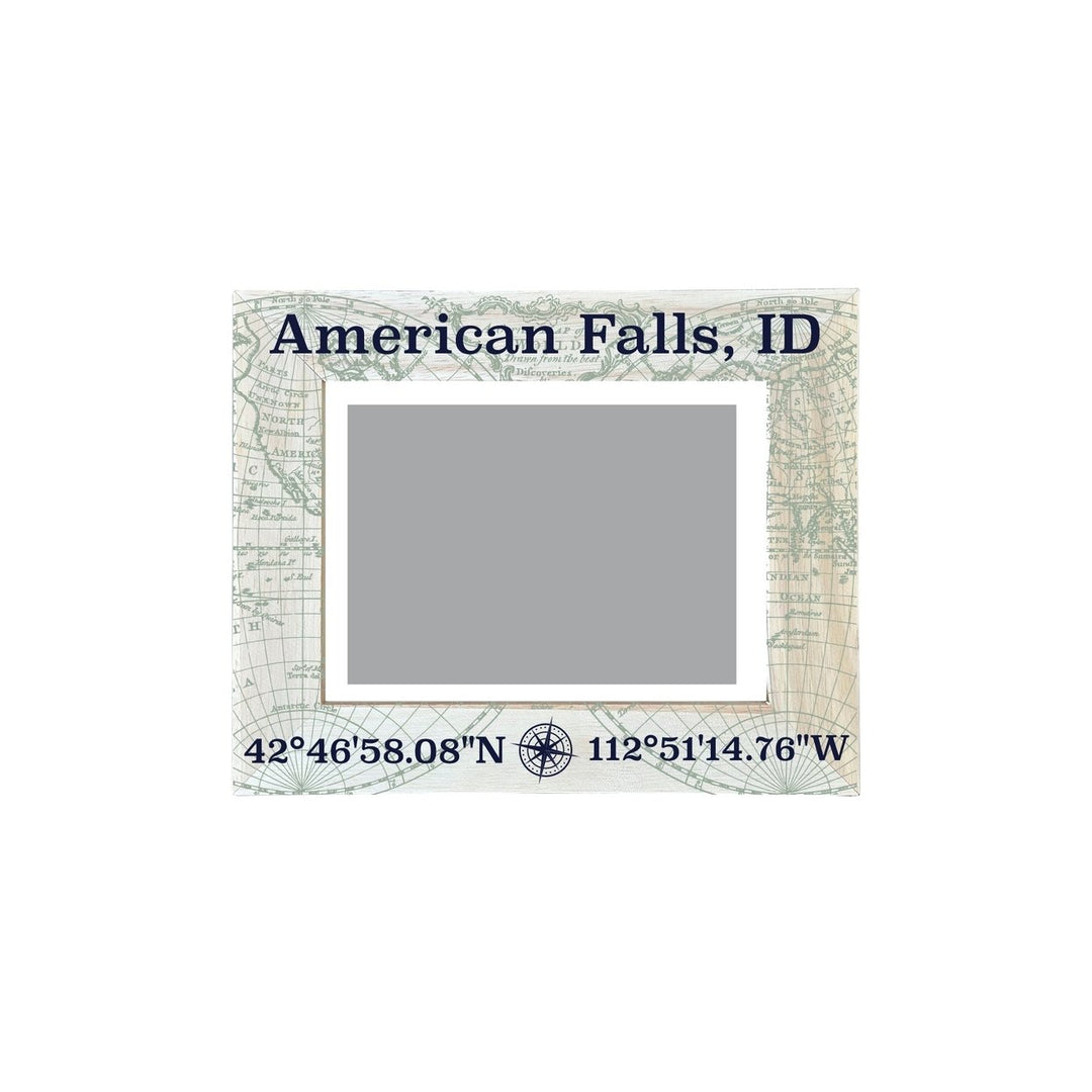 American Falls Idaho Souvenir Wooden Photo Frame Compass Coordinates Design Matted to 4 x 6" Image 1