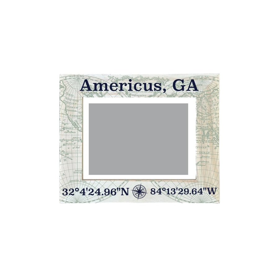 Americus Georgia Souvenir Wooden Photo Frame Compass Coordinates Design Matted to 4 x 6" Image 1