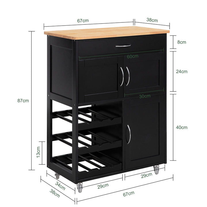 Haotian FKW45-SCH, Serving Trolley with Bottle Shelves and Drawer Kitchen Trolley Kitchen Cabinet Trolley Wine Cabinet Image 2