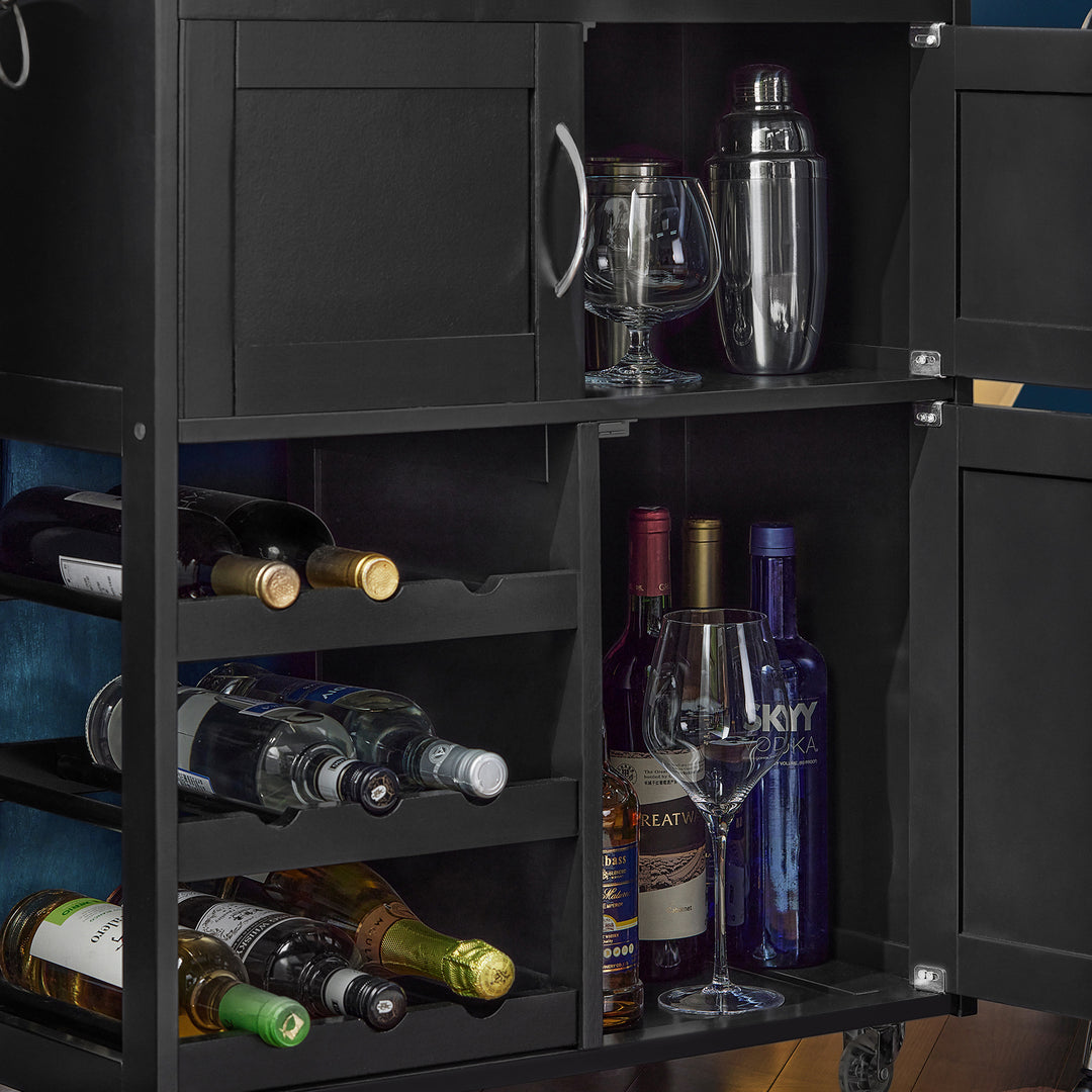 Haotian FKW45-SCH, Serving Trolley with Bottle Shelves and Drawer Kitchen Trolley Kitchen Cabinet Trolley Wine Cabinet Image 4