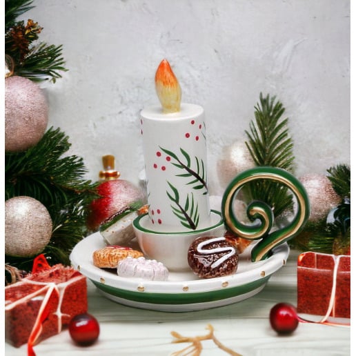 Ceramic Christmas Candle Holder Ornament 3 inch Kitchen Image 1