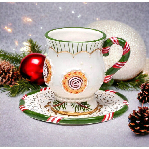 Ceramic Christmas Cup and Saucer Ornament 3 Inch Image 1