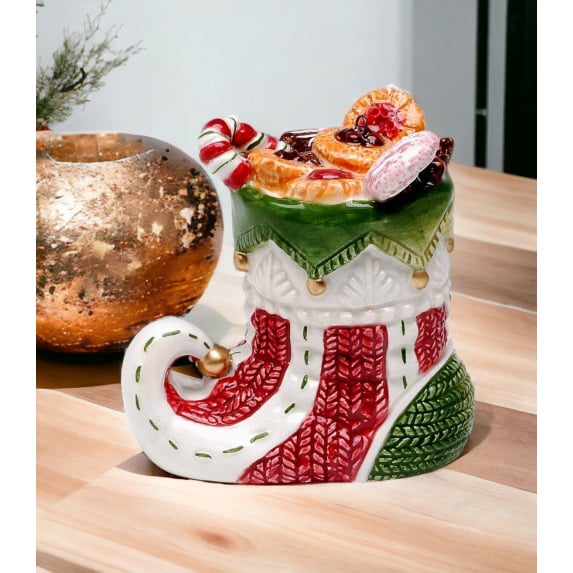 Ceramic Christmas Candy Can Boot Ornament 3 Inch Holiday Image 2