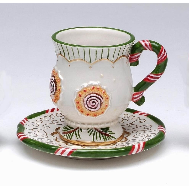 Ceramic Christmas Cup and Saucer Ornament 3 Inch Image 3