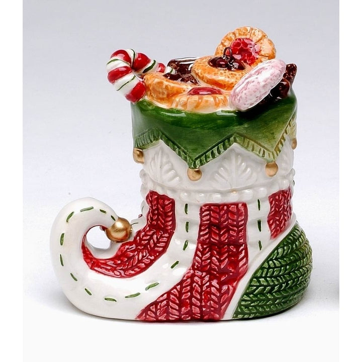 Ceramic Christmas Candy Can Boot Ornament 3 Inch Holiday Image 3