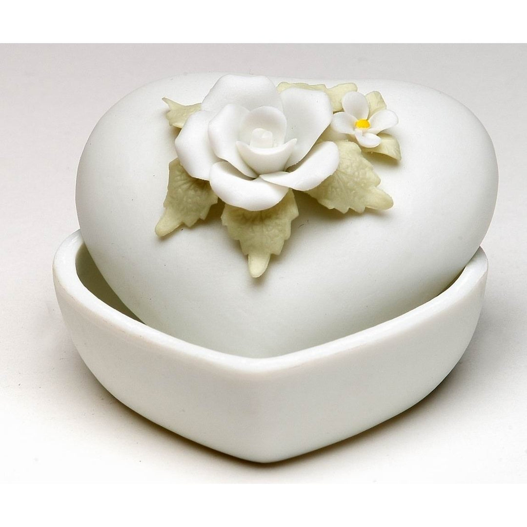 Kevins Gift Shoppe Small Ceramic Heart with Rose Flower Jewelry Box Image 3