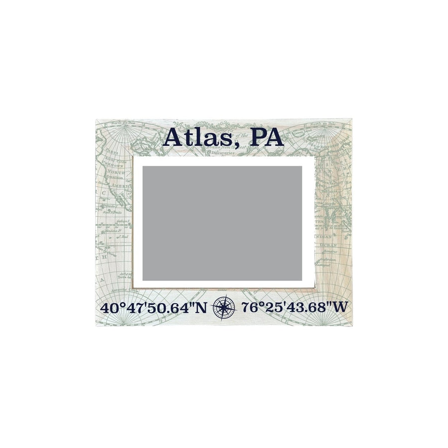 Atlas Pennsylvania Souvenir Wooden Photo Frame Compass Coordinates Design Matted to 4 x 6" Image 1