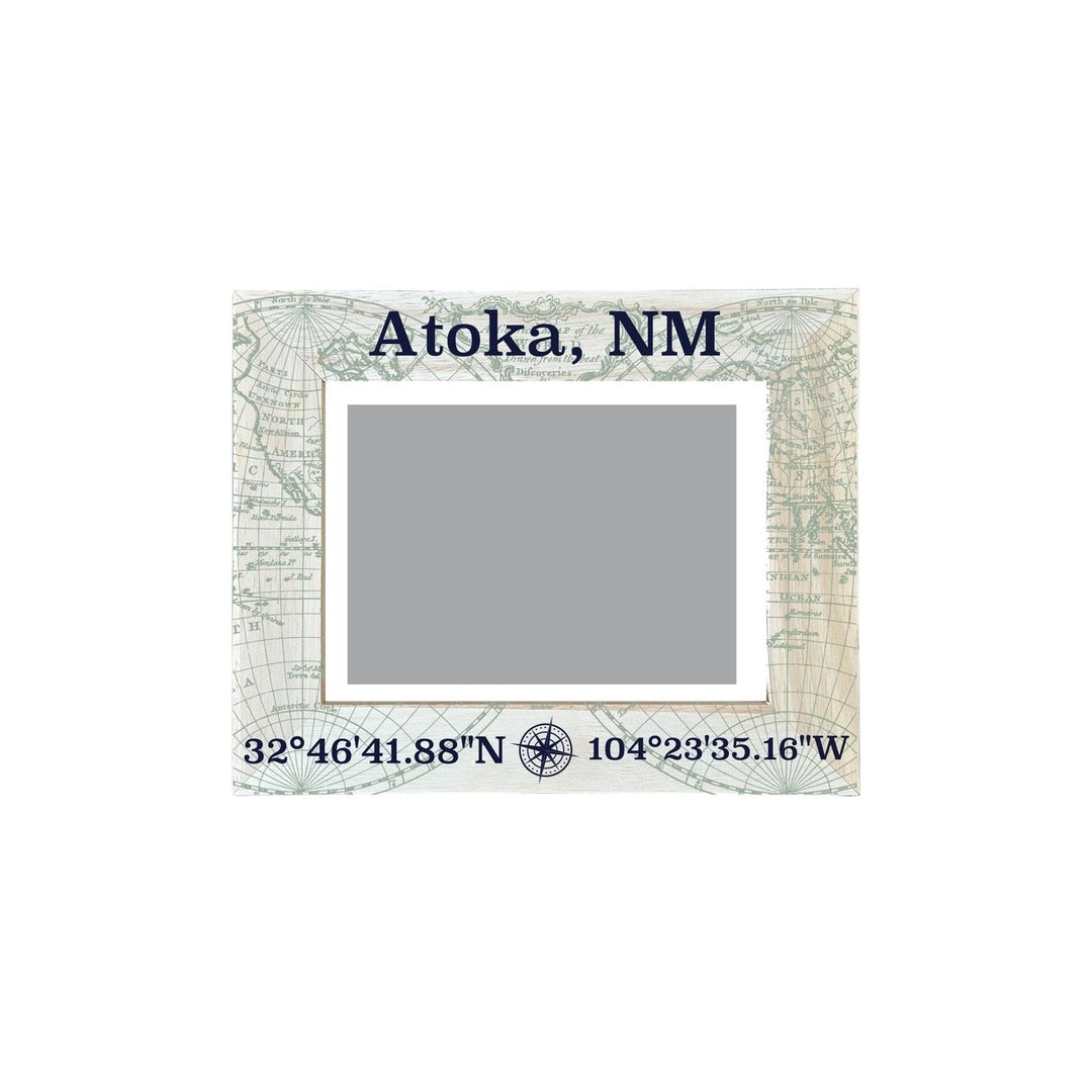 Atoka Mexico Souvenir Wooden Photo Frame Compass Coordinates Design Matted to 4 x 6" Image 1