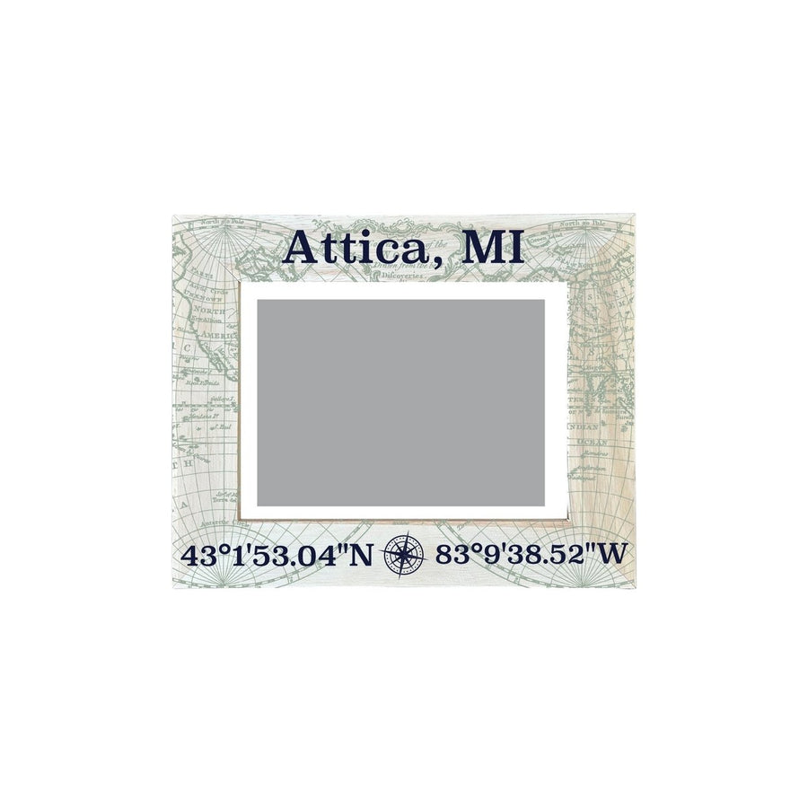 Attica Michigan Souvenir Wooden Photo Frame Compass Coordinates Design Matted to 4 x 6" Image 1