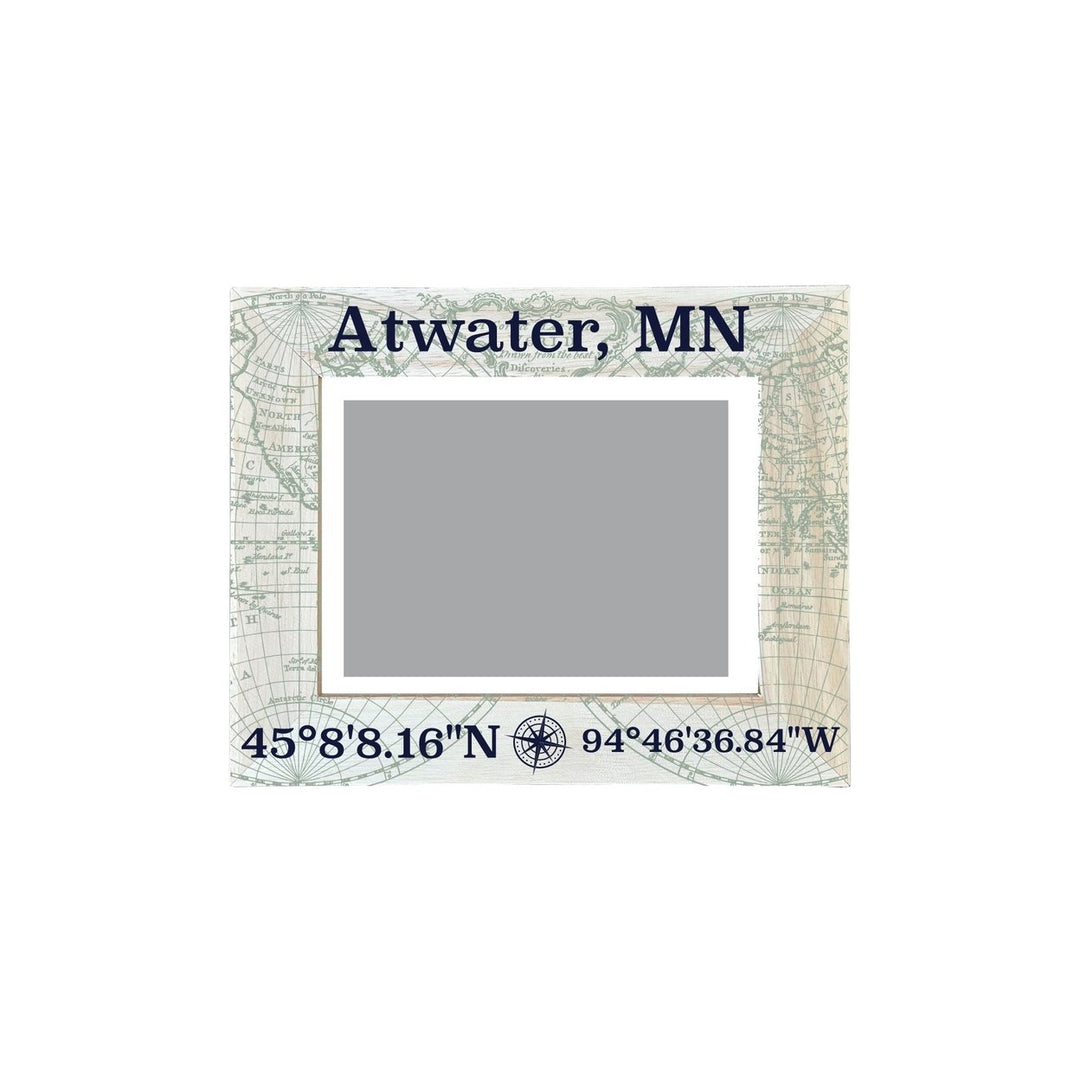 Atwater Minnesota Souvenir Wooden Photo Frame Compass Coordinates Design Matted to 4 x 6" Image 1