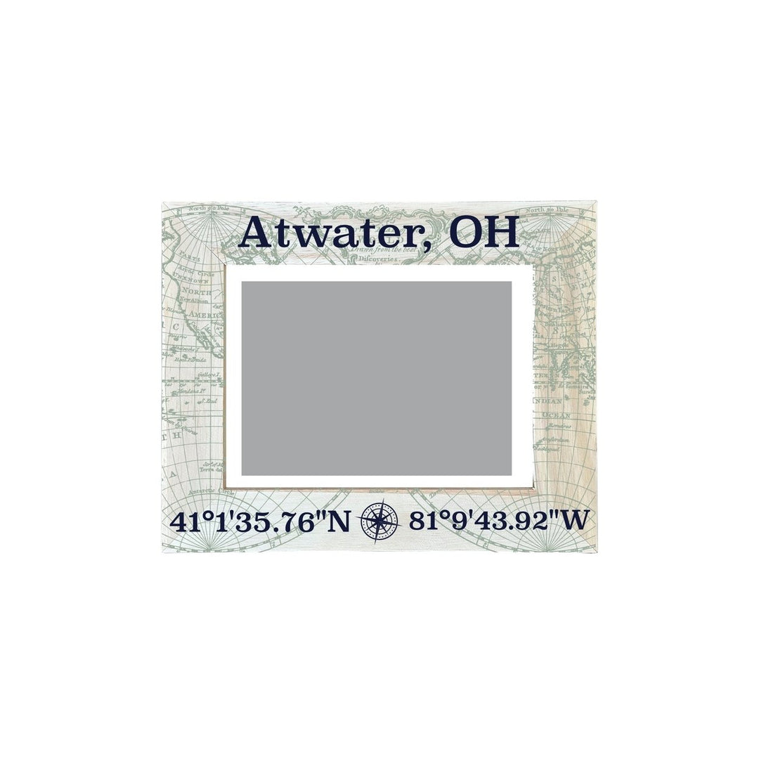 Atwater Ohio Souvenir Wooden Photo Frame Compass Coordinates Design Matted to 4 x 6" Image 1