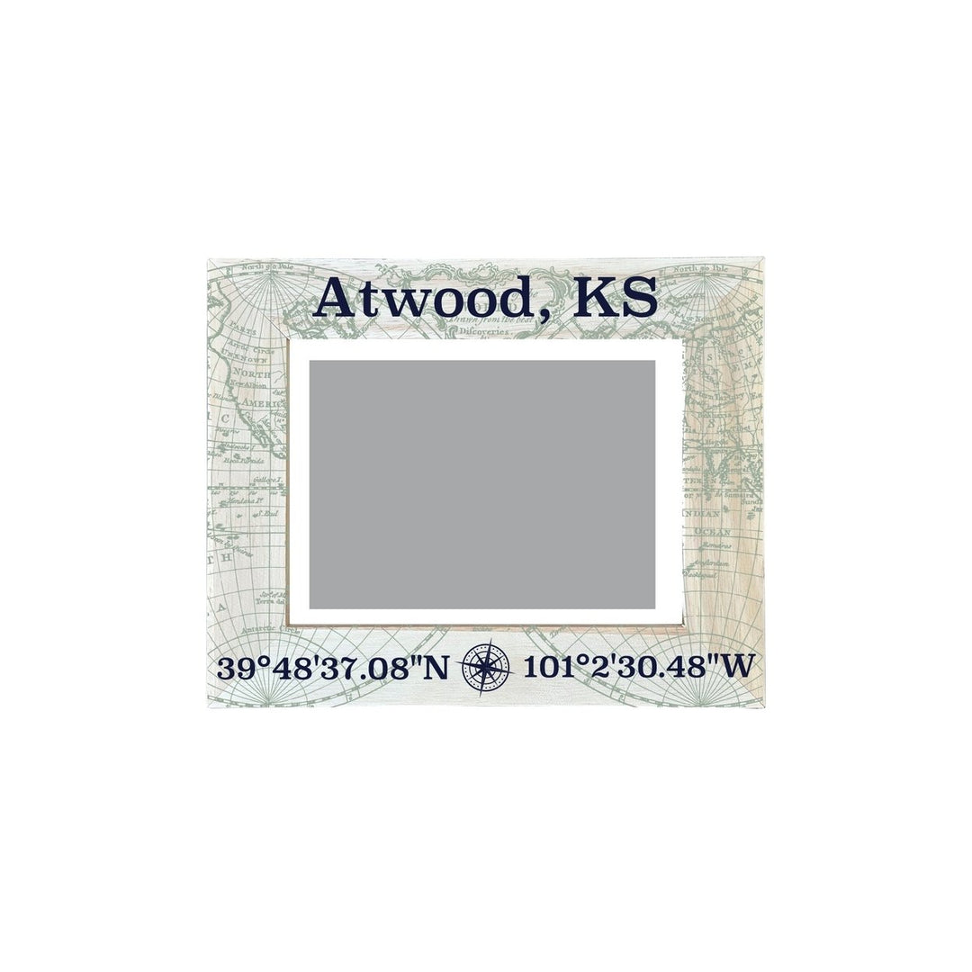 Atwood Kansas Souvenir Wooden Photo Frame Compass Coordinates Design Matted to 4 x 6" Image 1