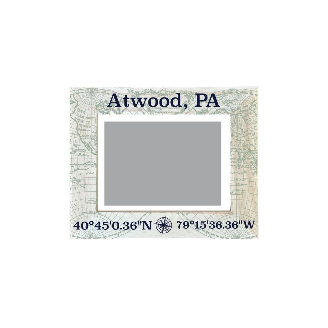 Atwood Pennsylvania Souvenir Wooden Photo Frame Compass Coordinates Design Matted to 4 x 6" Image 1