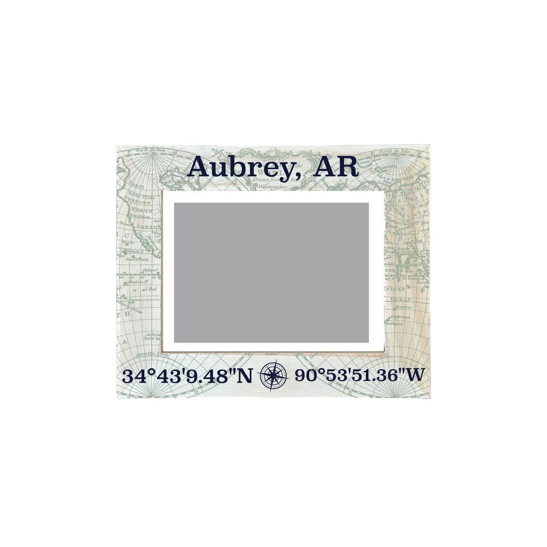 Aubrey Arkansas Souvenir Wooden Photo Frame Compass Coordinates Design Matted to 4 x 6" Image 1