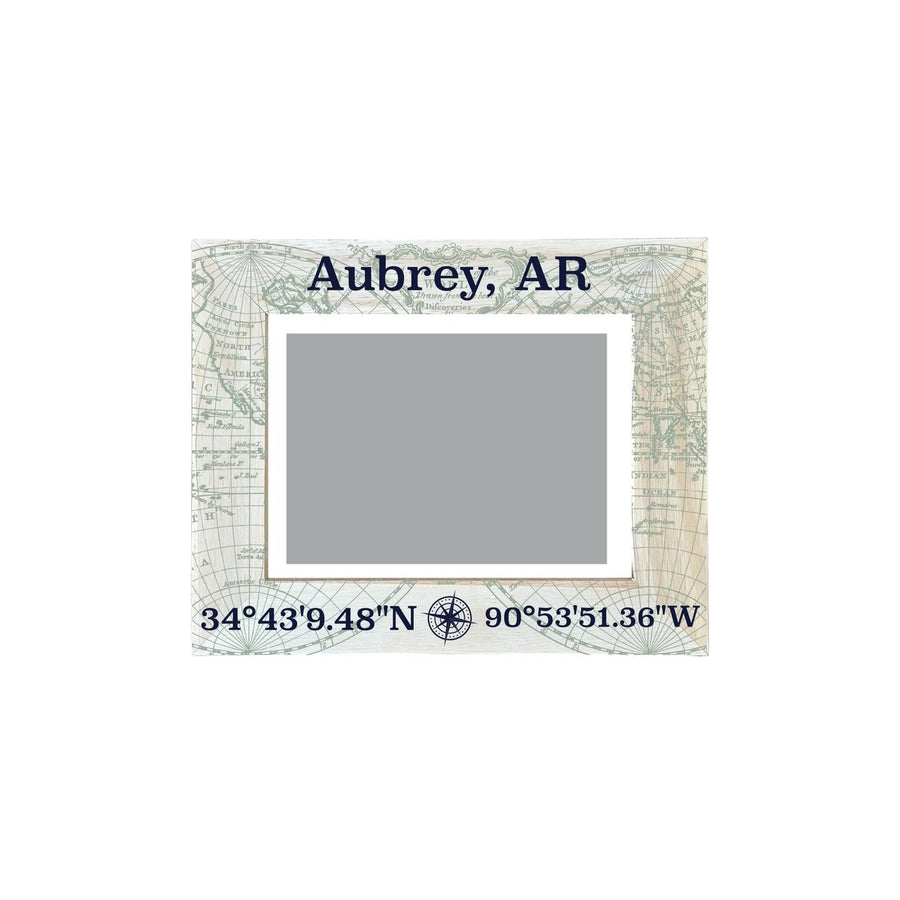 Aubrey Arkansas Souvenir Wooden Photo Frame Compass Coordinates Design Matted to 4 x 6" Image 1