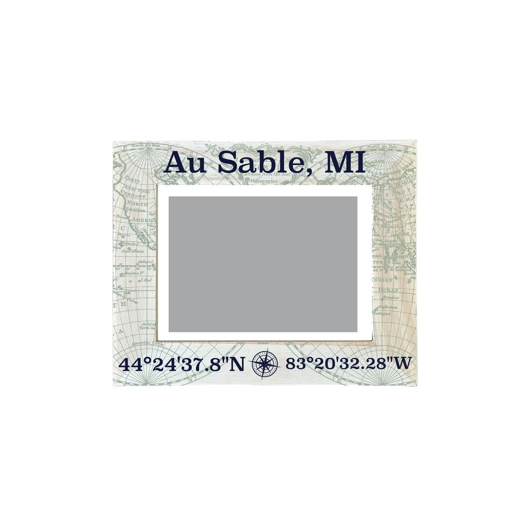 Au Sable Michigan Souvenir Wooden Photo Frame Compass Coordinates Design Matted to 4 x 6" Image 1