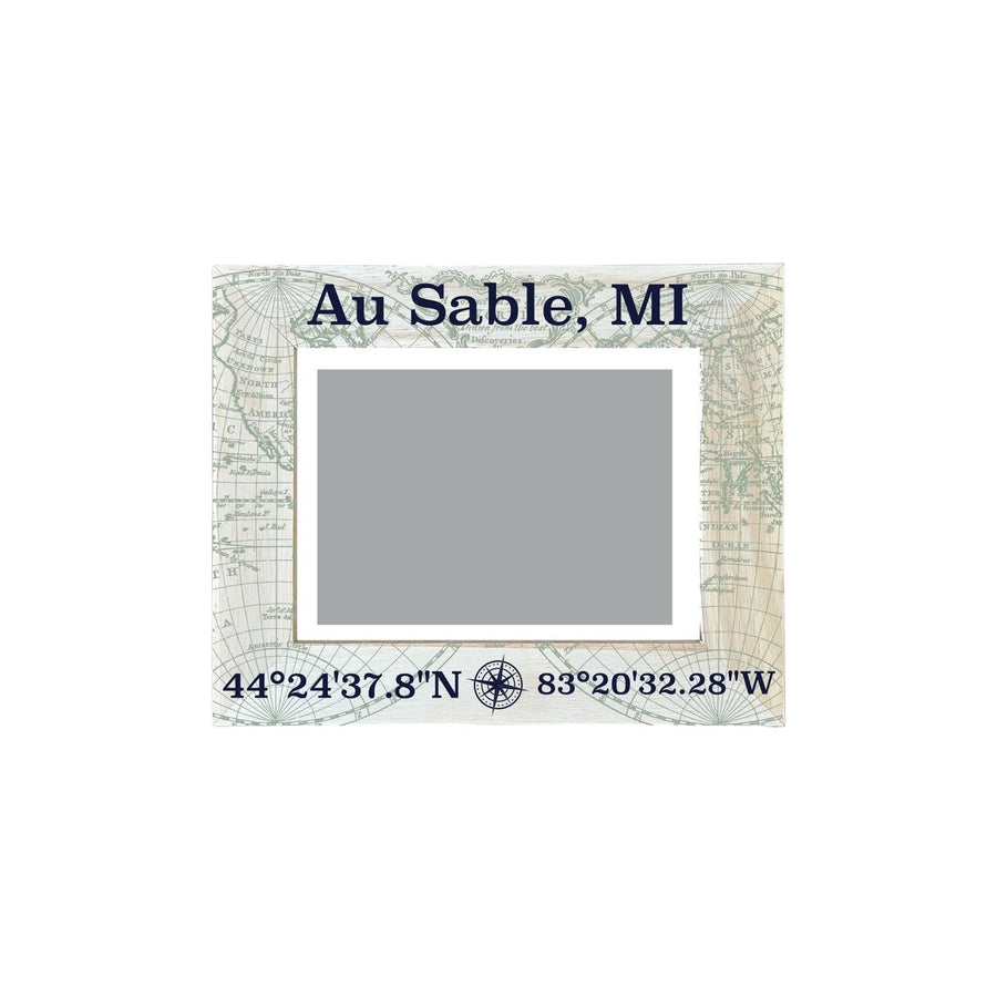 Au Sable Michigan Souvenir Wooden Photo Frame Compass Coordinates Design Matted to 4 x 6" Image 1