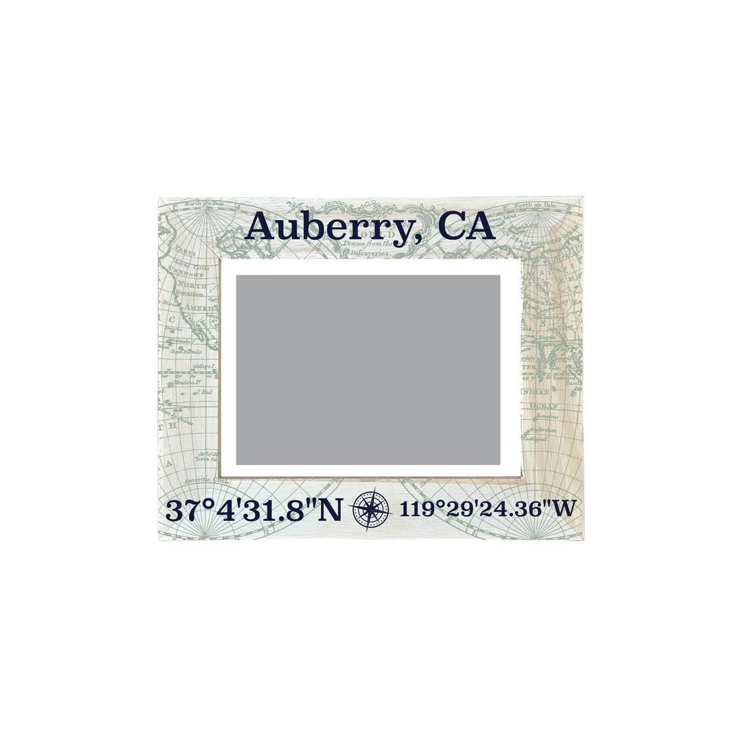 Auberry California Souvenir Wooden Photo Frame Compass Coordinates Design Matted to 4 x 6" Image 1