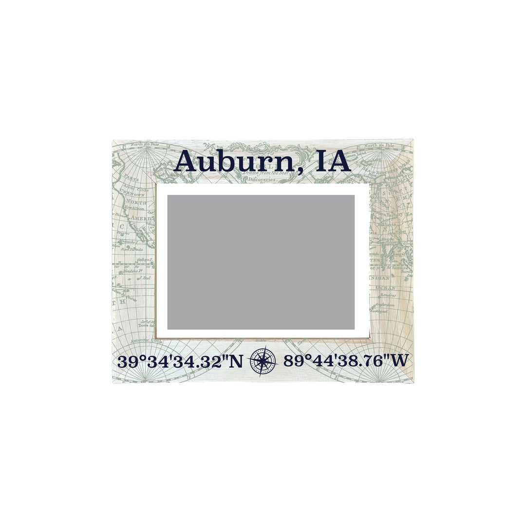 Auburn Iowa Souvenir Wooden Photo Frame Compass Coordinates Design Matted to 4 x 6" Image 1