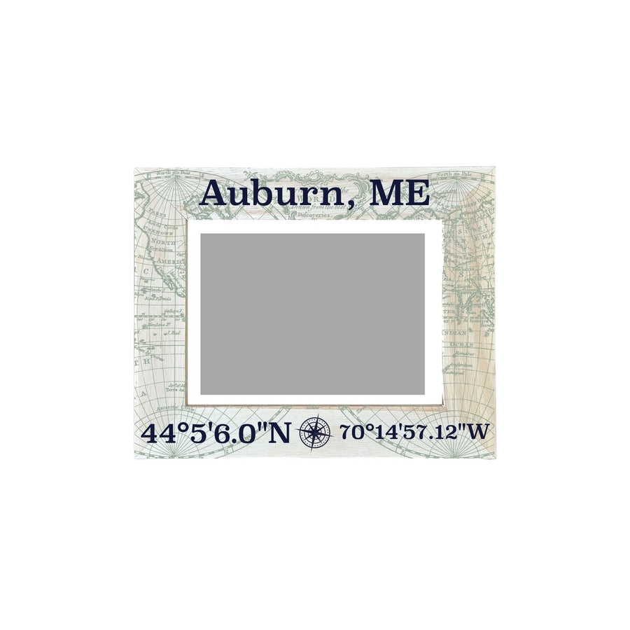 Auburn Maine Souvenir Wooden Photo Frame Compass Coordinates Design Matted to 4 x 6" Image 1