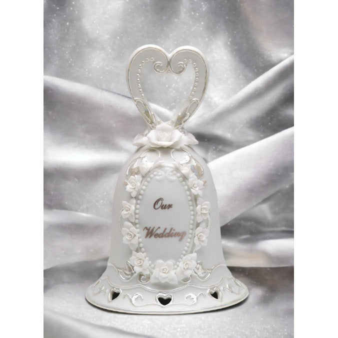 Ceramic Wedding Bell with Rose Flowers 4x6.5 Gift Anniversary Image 2